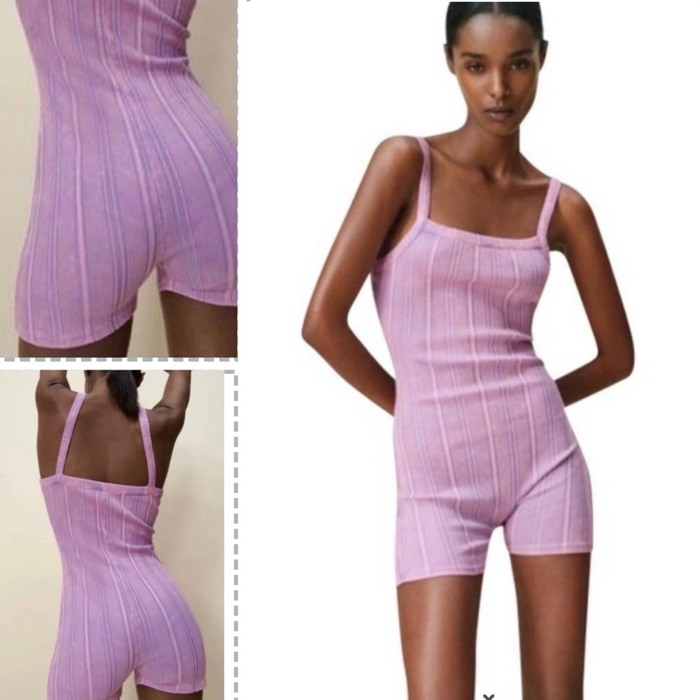 ZARA Ribbed Pink Romper Sleeveless Acid Wash Size Small